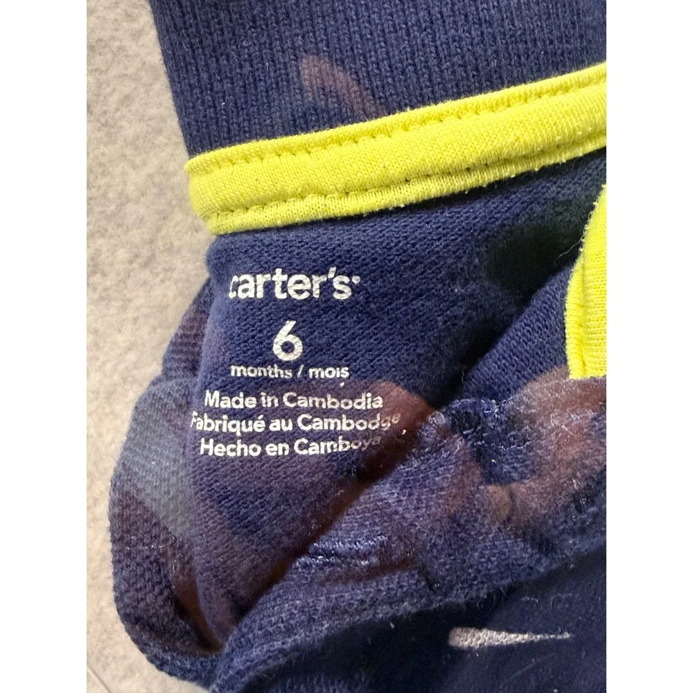 Carters Baby Boy Whale Print Polo Romper Navy Blue Lime Green 6 Months